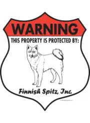Warning! Finnish Spitz - Property Protected Aluminum Dog Sign - 7" x 8" (Badge)