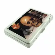 Memento Mori Skull Cigarette Case w/Built in Lighter Metal Wallet
