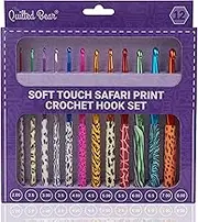 The Quilted Bear Crochet Hook Set - Premium Soft Grip Safari Print Crochet Hooks with Ergonomic Polymer Clay Handle 12 Hook Set (2mm, 2.5mm, 3mm, 3.5mm, 4mm, 4.5mm, 5mm, 5.5mm, 6mm, 6.5mm, 7mm & 8mm)