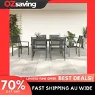 Garden Dining Set 7 Piece Black Steel Textilene Chairs Table Outdoor 0721
