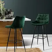 [Artiss] Velvet Bar Stools Set of 2-76cm Green Metal Barstools with Tufted Backrest for Home Bar, Cafe & Bistro, Anti-Slip Commercial Grade Counter Stools Indoor Outdoor Use