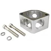 Proflow Water Neck Spacer 2 Billet Aluminium Silver 2 x AN16 outlets 2 x 1/8in. NTP Ports For Chevrolet