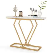 Giantex 100cm Modern Console Table Faux Marble Entryway Table Narrow Accent Table w/Adjustable Footpads