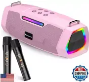 Karaoke Machine with Two Wireless Microphones - Portable 60W Powerful Bluetoo