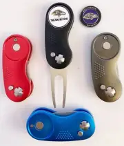 NFL 2 Prong Switchblade GOLF DIVOT REPAIR TOOL Red + Ballmark BALTIMORE RAVENS