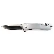 ASR Outdoor Thumb Assisted Folding Knife Belt Clip Seat Belt Cutter Punch Silver