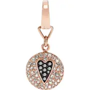 NEW FOSSIL ROSE GOLD+BLACK TONE DISK,CRYSTAL PAVE,HEART,CHARM,PENDANT-JF01647791
