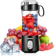 [TopEsct] Portable Blender, Personal Mixer Fruit Rechargeable with USB, Mini Blender for Smoothie, Fruit Juice, Milk Shakes 380ml, Six 3D Blades for Great Mixing (Black)