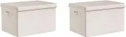 Sawjay Fabric Storage Bins with lid, Decorative Boxes for Shelves, Closet Organizer Basket with Handles, Large, Off White, 2-Pack