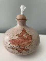 Studio Pottery Oil Lamp/ Diffuser Stoneware Fish Signed Bates NWOT