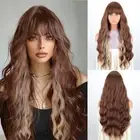 Light Brown wavy wig with Bangs for long Women Brown and Blonde Wavy Hair Wig...