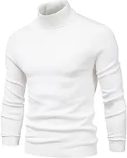[JEShifangjiusu] Mens Slim Fit Turtleneck Sweater Soft Knitted Long Sleeve Sweater for Men Pullover Turtle Neck Shirt, White 2, M