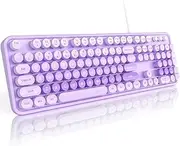 Wired Computer Keyboard, Colorful Full-Size Keyboard with Round Keycaps, Typewriter Keyboards for Windows, Laptop, PC, Desktop-Purple Colorful