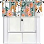 LHBWCVN Corgi Floral Flowers Spring Garden Valances for Windows, Rod Pocket Window Treatment Drapes Farmhouse Kitchen Curtains Short Blackout Window Curtains for Living Room Bedroom Decor 54x18 Inch