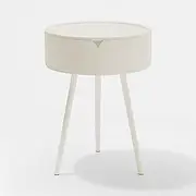 Round End Table with Storage for Living Room, XICEN Modern Small Side Table for Small Spaces, Nightstand Bedside Table for Bedroom Balcony (White)