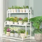 Flower Pot Stand Herb Holder 3 Tiers Flower Shelf, White Metal Iron Shelving Storage Outdoor Plant Stand for Kitchen Bathroom Garage Pantry Display Racks(50x40x102cm)