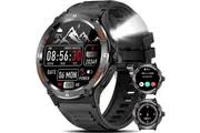 Men's 1.53 Inch Rugged Smart Watch with Strong LED Light 3 Flashlight Modes 500mAh Waterproof(Black)