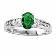 Your Stone Your StoryÖ Oval Emerald and 0.38 CT. T.W. Natural Diamond Ring in Solid 14K White Gold