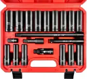 1/2-Inch Drive Deep Impact Socket Set, 20 Piece Metric Socket Set, 6 Point, Cr-V