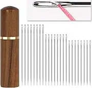 YAWALL Hand Sewing Needles Self Threading - Self Threading Needle, 24 Pieces Easy Thread Sewing Needles with Wood Needle Case, Threaded Needle Holder, Embroidery Needle Storage