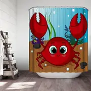 Red Crab Kids Nautical Cartoon Shower Curtain
