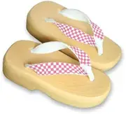 Hajime(一歩) [One Step] [Hajime] Geta Geta Clogs, Soft and Water Resistant, Made of Sponge, XXS Beige/Checkered x Pink, Checkered x Pink (Imitsu x Pink/XXS), Strawberry × Pink, XXS(16.5cm)