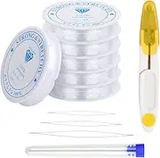 Clear Bracelet Elastic 6 Rolls Clear Bracelet Elastic String, Elastic Cord for Bracelet Making, Durable & Strong Bead Thread, with 3 Bead Needles and 1 Cutter, for Jewellery Making & DIY Bracelets