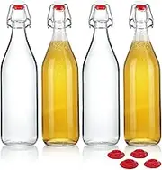 YEBODA Clear Glass Bottles with Stopper For Home Brewing Beer Kombucha Kefir & Airtight Silicone Seal 32 oz(4 Set)