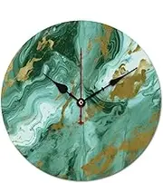 HETVBNS Decorative Wooden Modern Wall Clock Green Gold Marble Non Ticking Clock Round Wall Clocks Frameless Time Clocks No Scale Clock for Home Bedroom Office Living Room 11.8 in Black