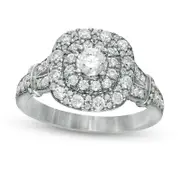 1.20 CT. T.W. Natural Diamond Double Cushion Frame Collar Engagement Ring in Solid 14K White Gold