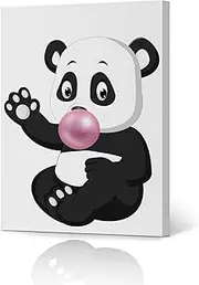 Cute Panda Bubble Gum Art Pink Canvas Print Animal Print Wall Art Home Decoration Nursery Room Kids Room Decor Ready to Hang-%100 Handmade in The USA- 12x8 inches