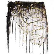Belly Dance Hip Scarf Sequin Triangle Wrap Skirts(Black/Gold)