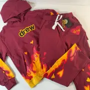 Drew House Flames Sweat Suit Men's Size Large Red Set Justin Bieber Set NEW