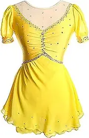 [Zagitova] Ice Figure Skating Dress for Girls with Shiny Rhinestone Womens Short Sleeve Competition Dance Outfits