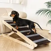 UNQBWE Dog Ramp for Bed, Dog Ramp for Car, Adjustable & Folding with 6 Adjustable Height, Rugged, Anti-Slip, Dog Ramp for Couch, Folding Portable Wooden Pet Ramps, for Small & Large Dogs & Cats