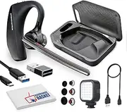 Plantronics Poly Voyager 5200 UC Bluetooth Headset (7K2F3AA) Bundle Including: Led Light, Type-C to Type-A Cable, Small, Medium, Large Ear Tips, Charging Case, Charging Cable