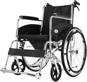 Wheelchair Lightweight Foldable Wheelchair W/Handbrake & Leather Cushion Transport Wheelchair Commode Aluminum Alloy Mobility Aid Scooter for Seniors Driving Trolley