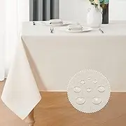 Rectangle Tablecloth 60x84 inch Linen Textured Waterproof Table Cloth Stain and Wrinkle Resistant Washable, Decorative Fabric Table Cover for Outdoor and Indoor Use, Ivory