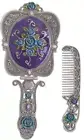 Antique Mirror Comb Set Vintage Metal Handheld Makeup Mirror with a Comb Russian