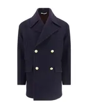 Palm Angels Palm Tree-Embroidered Double-Breasted Coat IT50 Black