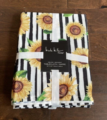 Nicole Miller Floral Tablecloth 60”x120”New Fall Sunflowers Thanksgiving Striped