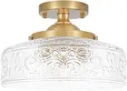 Gold Semi Flush Mount Ceiling Light, 3-Light Close to Ceiling Light with Globe G