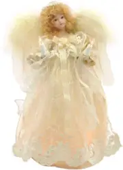 Kurt Adler UL 10-Light Angel Christmas Treetop Figurine with Fabric Hair, 12-Inc