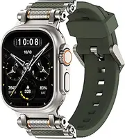 TAURI Stainless Steel Metal Connector with Liquid Silicone Band Designed for Apple Watch Ultra 2/1 49mm, iWatch Series 10/9/8/7/6/SE/5/4 46mm/45mm/44mm, Innovative Roller Adjustable Strap