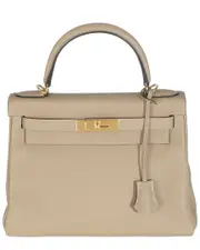 Herms Beige Leather Retourne Kelly 28 GHW (Authentic Pre-Loved)