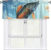 LHBWCVN Safflower Flying Fish Valances for Windows, Rod Pocket Window Treatment Drapes Farmhouse Kitchen Curtains Short Blackout Window Curtains for Living Room Bedroom Decor 54x18 Inch