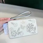 Kate Spade KK932 Lucy Perforated Medium L-Zip Wristlet In Meringue