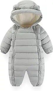 [JiAmy] Baby Snowsuit Jumpsuit Winter with Hood Romper Boys Girls Infant Snow Wear Thick Jumpsuit Light Grey