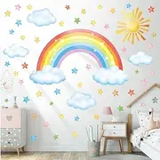 DECOWALL SG3-2314 Rainbow Sun Clouds and Stars Wall Stickers Decals Nursery Kids Room Classroom Vinyl playroom Peel and Stick Colorful Removable Children's Sunshine Pastel décor Cute