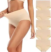 [DOONAU] Comfort - First: Women's Cotton Underwear, High - Waisted & Full - Coverage (Regular & Plus Sizes), Nude-5pack, Medium